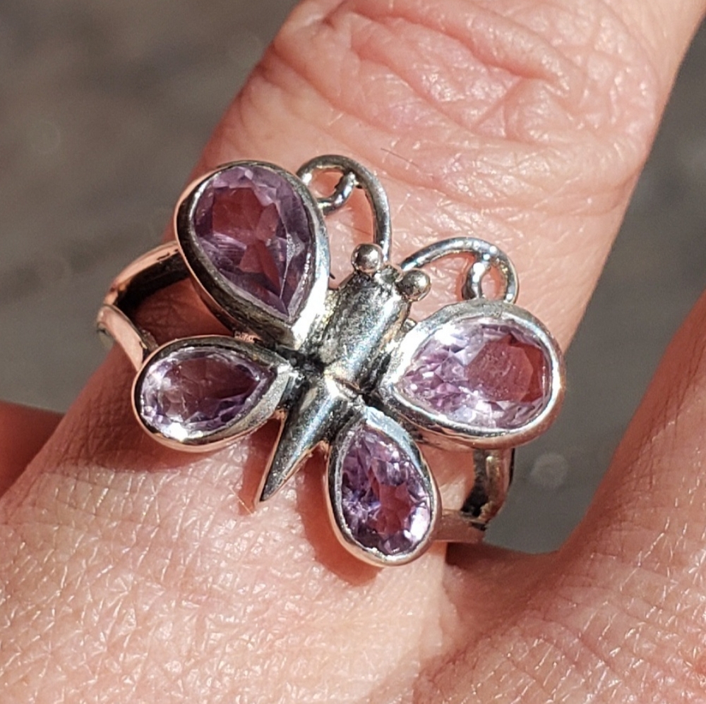 Amethyst Butterfly Ring ~ Solid 925 Silver ~ Natu… - image 2
